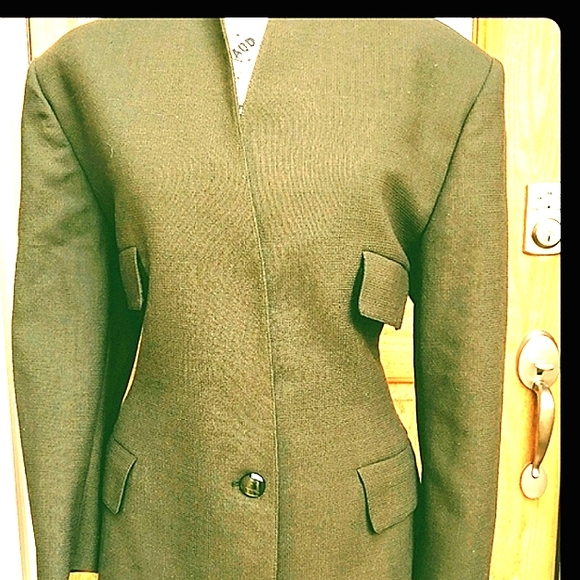 SALE! Gianni Versace 42 6 Olive Green Wool Rare Tailored Vintage Skirt Suit - Picture 4 of 10